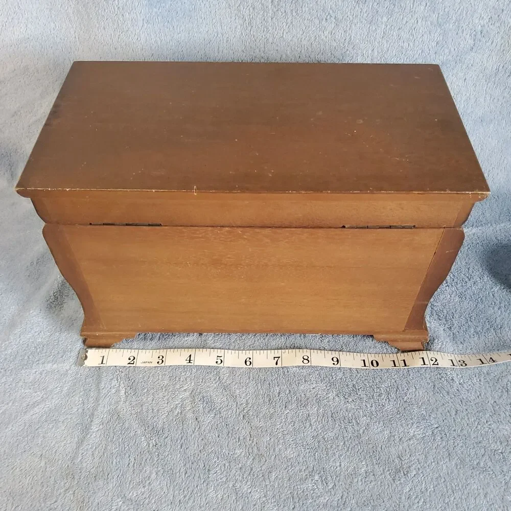 Vintage Wooden Jewelry Armoire Chest Storage Box Red Velvet Lining Made in Japan
